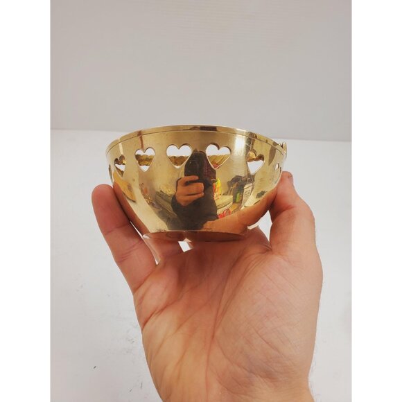 Vintage Brass Dish - Vintage Brass Basket with handle - brass round bask… - Picture 5 of 10